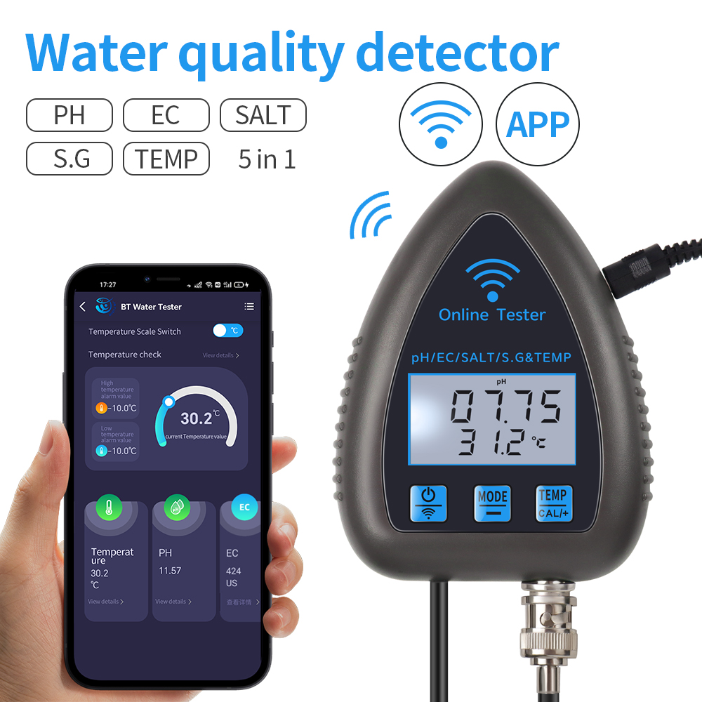 Ph Meter Digital Water Tester - Tuya Wifi 5 In 1 Waterkwaliteitsmeter